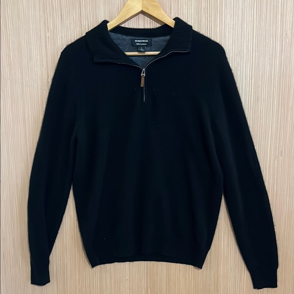 Nordstrom Men's Black 100% Cashmere Sweater size Large quarter zip